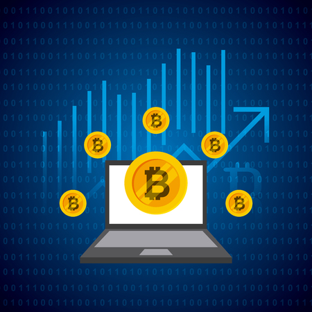 laptop computer with bitcoin over blue background. vector illustrationのイラスト素材