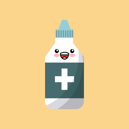 kawaii medicine bottle icon over yellow background. colorful design. vector illustrationのイラスト素材
