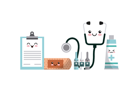 kawaii medicine icons over white background. colorful design. vector illustrationのイラスト素材