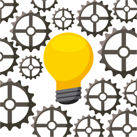 bulb light and gears wheels around over white background. colorful design. vector illustrationのイラスト素材