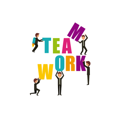 people with colorful letters over white background. teamwork concept. vector illustrationのイラスト素材