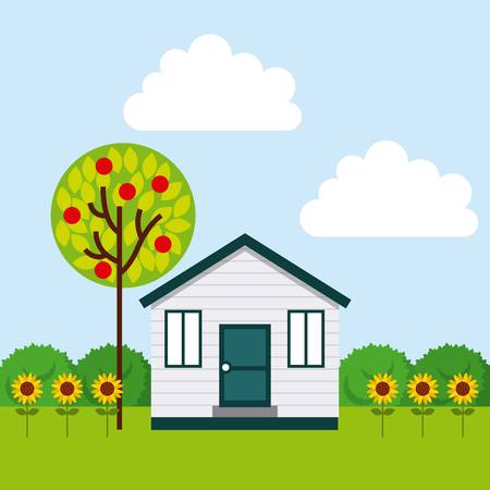 white house with a beautiful garden. colorful design. vector illustrationのイラスト素材