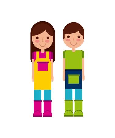 couple of gardeners cartoon icon over white background. vector illustrationのイラスト素材
