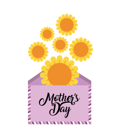 happy mothers day card with envelope and yellow flowers over white background. colorful design. vector illustrationのイラスト素材