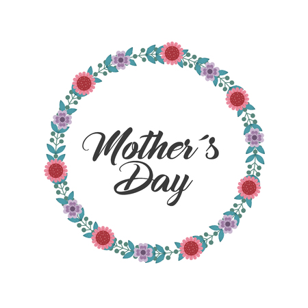 happy mothers day card with beautiful  wreath of flowers over white background. colorful design. vector illustrationのイラスト素材