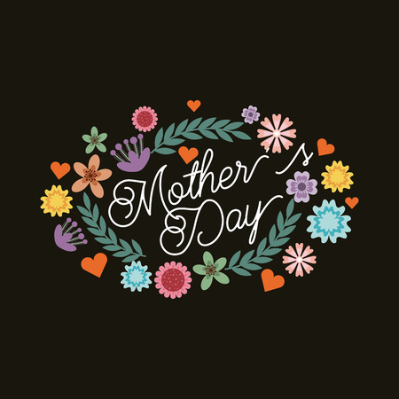 happy mothers day card with beautiful flowers over black background. colorful design. vector illustrationのイラスト素材