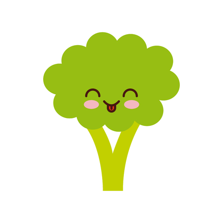 kawaii broccoli vegetable icon over white background. colorful design. vector illustrationのイラスト素材