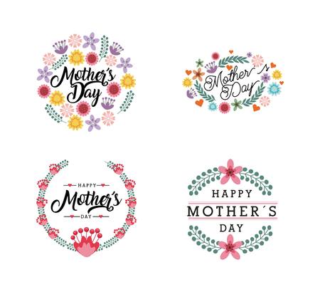 happy mothers day cards with flowers over white background. colorful design. vector illustrationのイラスト素材