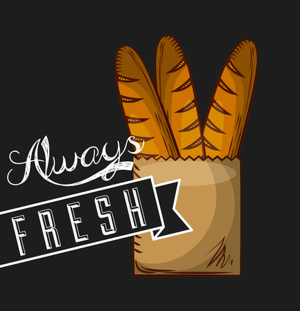 bag with french breads over black background. bakery product concept. vector illustrationのイラスト素材