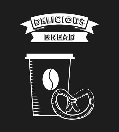 coffee cup and pretzel icon over black background. bakery product concept. vector illustrationのイラスト素材