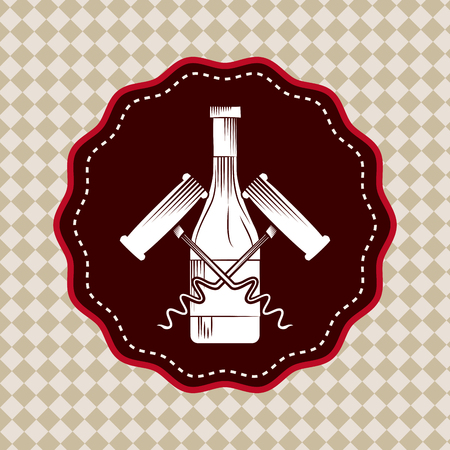 seal stamp with wine bottle and corkscrews. colorful design. vector illustrationのイラスト素材