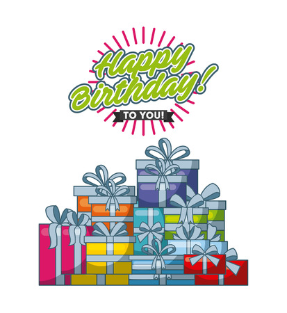 happy birthday card with gift boxes over white background. colorful design. vector illustrationのイラスト素材