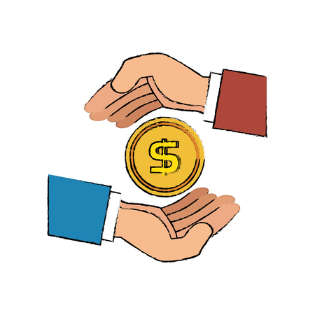 hand human with coins money isolated icon vector illustration designのイラスト素材