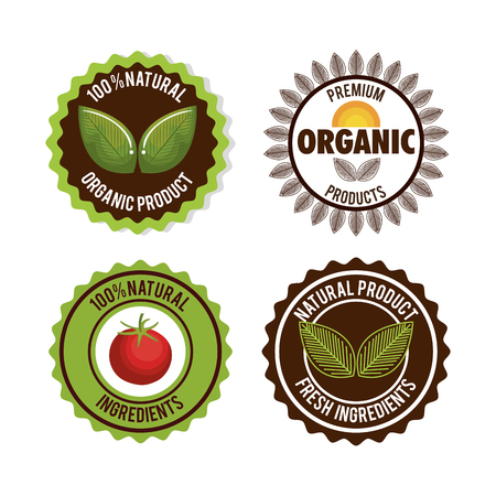 Set of organic product guaranteed seal vector illustration design.のイラスト素材