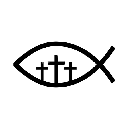 fish religious symbol with cross vector illustration designのイラスト素材