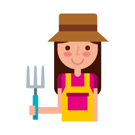 little gardener with rake character icon vector illustration designのイラスト素材