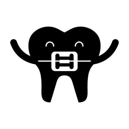 tooth with Orthodontic bracket character icon vector illustration designのイラスト素材