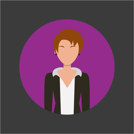 business woman cartoon icon over purple circle and black background. colorful design. vector illustrationのイラスト素材