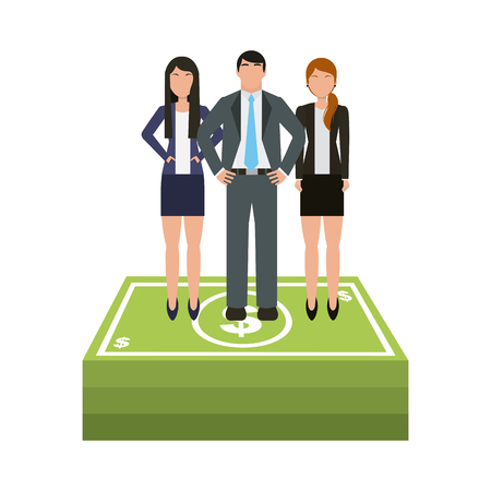 money bills and business people icon over white background. colorful design. vector illustrationのイラスト素材