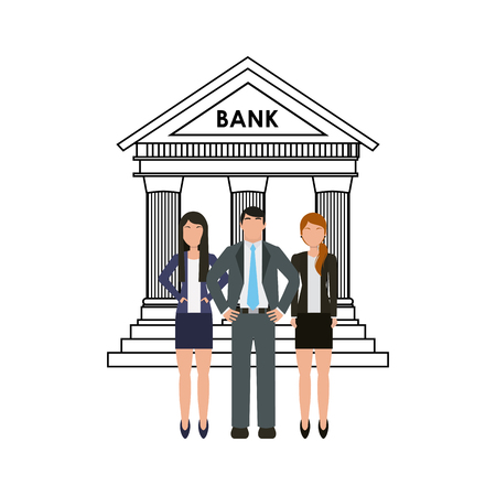 bank building and business people icon over white background. colorful design. vector illustrationのイラスト素材