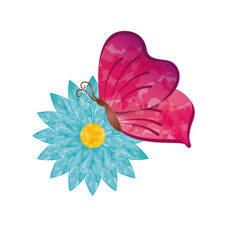 beautiful flower and butterfly icon over white background. colorful design. vector illustrationのイラスト素材