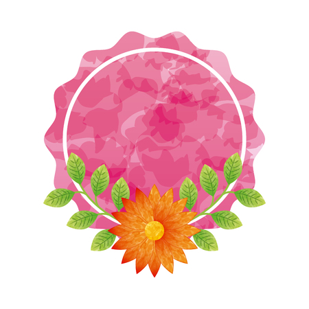 pink seal stamp with beautiful flowers icon over white background. colorful design. vector illustrationのイラスト素材