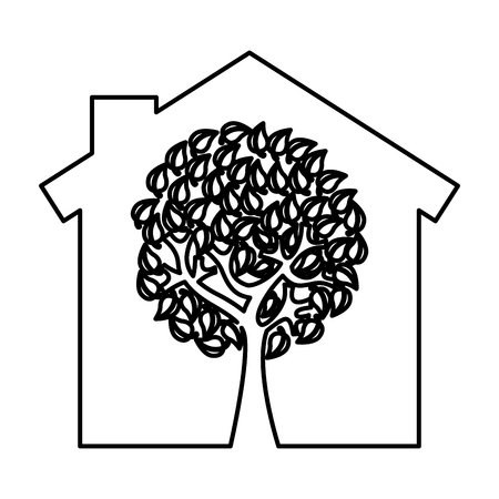 eco house with tree silhouette isolated icon vector illustration designのイラスト素材