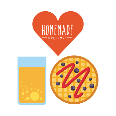 juice glass and waffles icon over white background. homemade with love conceptのイラスト素材