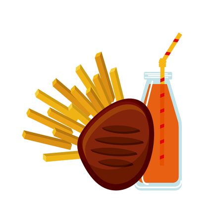 meat, french fries and soda bottle icon over white background. colorful design. vector illustrationのイラスト素材
