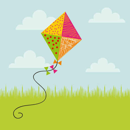 colorful kite icon over sky background. vector illustrationのイラスト素材