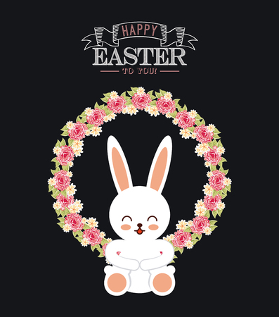 happy easter card with bunny icon over black background.のイラスト素材