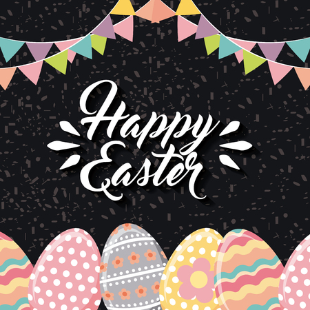 happy easter card with easter eggs over black background. colorful desing. vector illustrationのイラスト素材