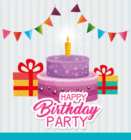 happy birthday cake card vector illustration designのイラスト素材