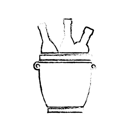 Ice bucket with wine bottles icon over white background. vector illustrationのイラスト素材