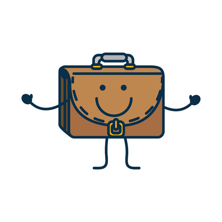 Happy briefcase cartoon icon over white background. colorful design. vector illustrationのイラスト素材