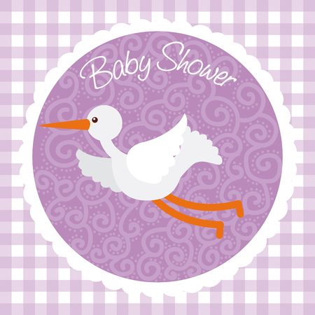 baby shower card with cute stork icon. colorful design. vector illustrationのイラスト素材