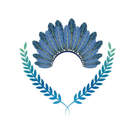 decorative ornament with feathers and leaves branches over white background. boho style design. vector illustrationのイラスト素材