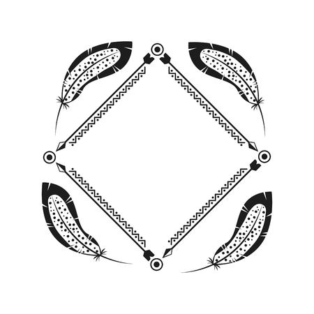decorative frame with feathers and arrows over white background.  boho style design. vector illustrationのイラスト素材