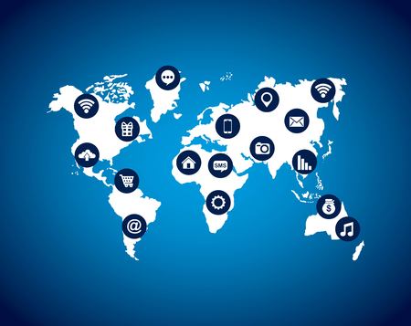world map with social media over blue background. vector illustrationのイラスト素材