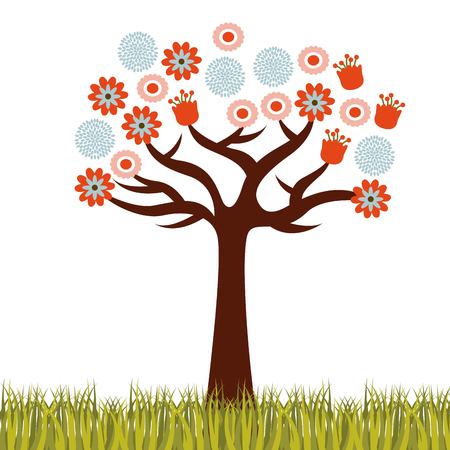 beautiful tree with flowers over white background. colorful design. vector illustration beautiful tree with flowers over white background. colorful design. vector illustration