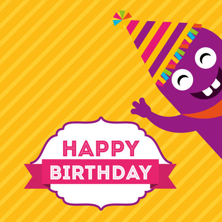 monster characters in birthday party vector illustration designのイラスト素材