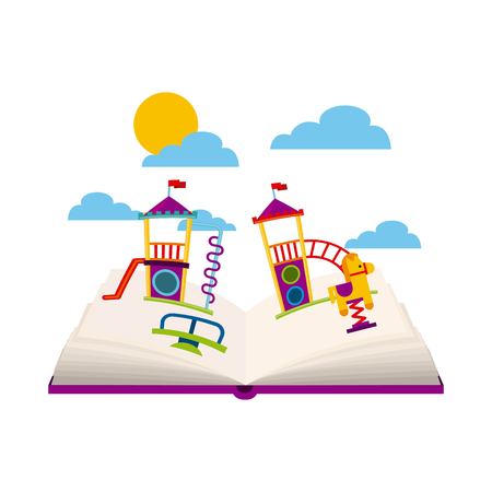 beautiful children`s playground with books playing vector illustration designのイラスト素材