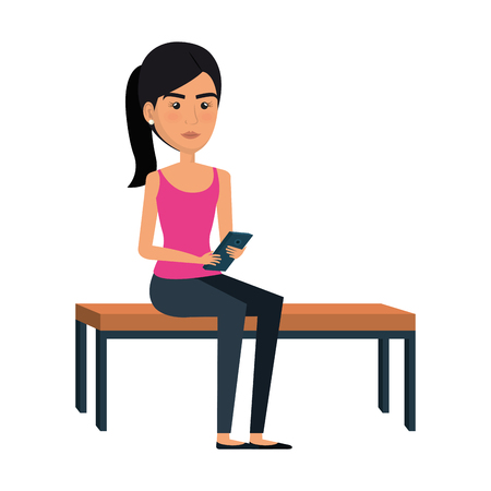 young woman with smartphone avatar character vector illustration designのイラスト素材