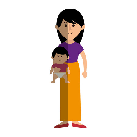 beautifull mother with baby avatar character vector illustration designのイラスト素材