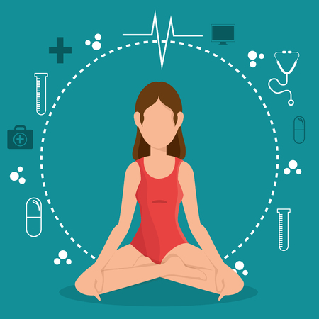 woman practicing yoga healthy lifestyle vector illustration designのイラスト素材