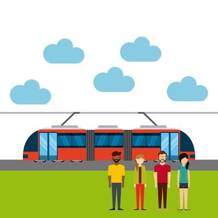 group of people in transport terminal vector illustration designのイラスト素材