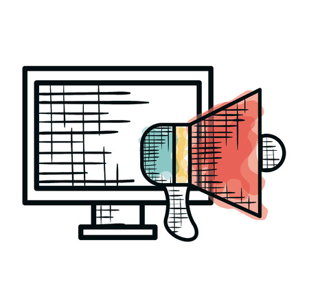 megaphone sound with computer isolated icon vector illustration designのイラスト素材