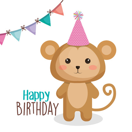 happy birthday card with tender animal vector illustration designのイラスト素材