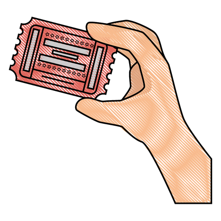 hand holding a entertainment ticket icon over white background. colorful design. vector illustrationのイラスト素材