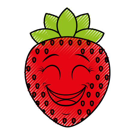 strawberry fresh fruit character vector illustration designのイラスト素材